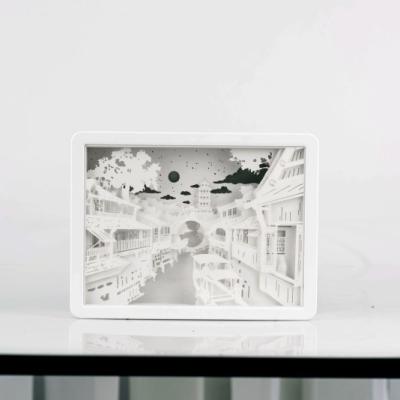 China Modern Customized Gifts Led Night Light Lamp 3D Paper Light Box Paper Cut Light Shade Box for sale