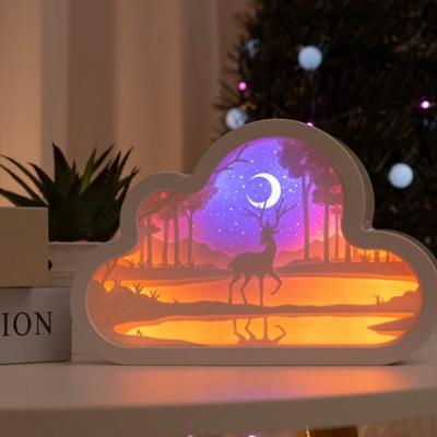 China Beautiful 3d Light Box Shadow Box Paper-cut Art Frame Decorations Modern Interior Home Bedroom Decorations for sale