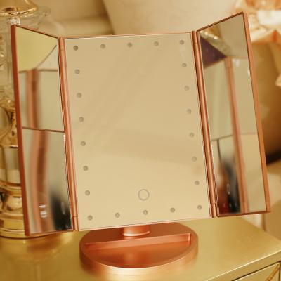 China Top Selling Cosmetic OEM Makeup Mirror Triple Lighted LED Vanity Lighted USB Rechargeable Makeup Mirror for sale