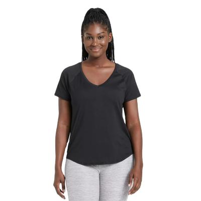 China Buy 500MOQ Service Provider Polyester Breathable Loose Cotton Plus Size V Neck Female Basic Active T-Shirt for sale