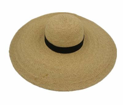 China Factory Direct Wholesale Raffia Grass Brime Checked Wide Straw Hat for sale