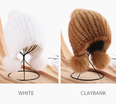 China breathable & High Quality Winter Cotton Sand Hair Fox Fur Velvet Mink Warm Knitted Hat Waterproof for sale