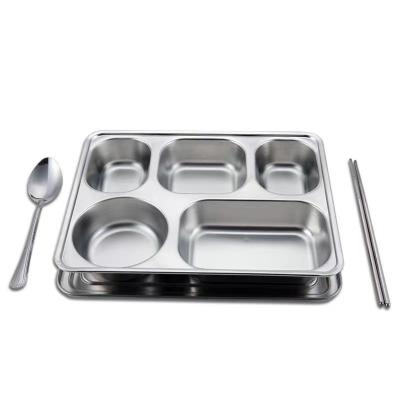 China Modern 304 Stainless Steel Fast Food Tray Kids Adult Dinner Dish Grid Meal Tray Divided Scoop Inner Dinner Dish for sale