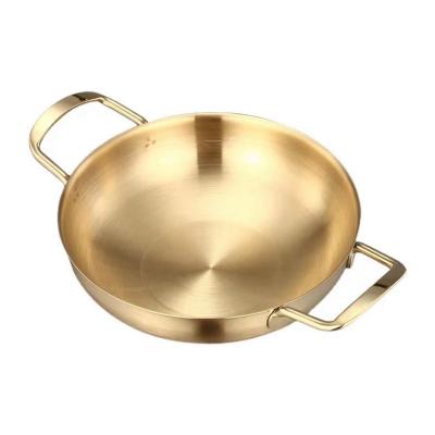 China 201 stainless steel restaurant stainless steel korean hot pot 18cm popular golden food hot pots for sale