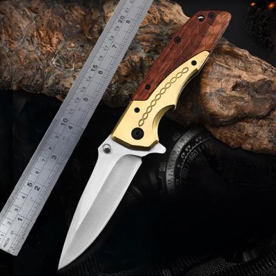 China Non-variable Wooden Handle Folding Knife Pocket Camping Hunting Outdoor Survival Blade Knives for sale