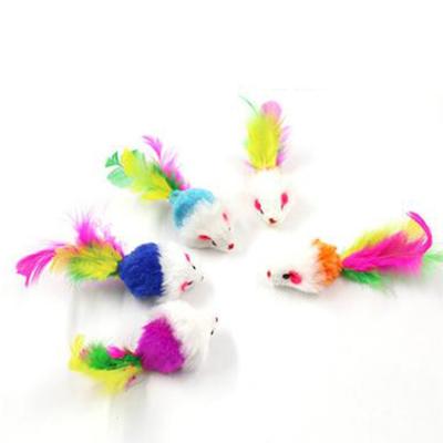 China Viable Colorful Feather Toys Sisal Cat Toys Funny Play Soft Plush Mouse Set Soft Fleece Fake Cat Toys Mouse for sale