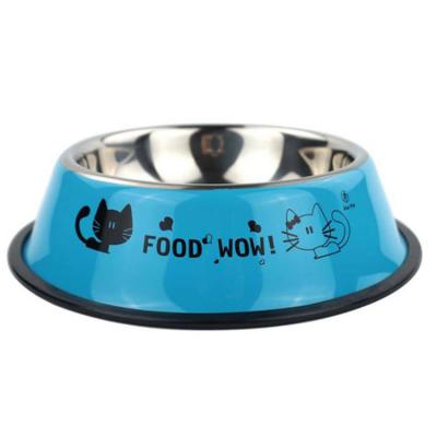 China Hot Sale Diameter 16 Cm Non-automatic Colored Non-slip Dog Bowl Pet Bowl Stainless Steel Pet Food Drinking Dishes for sale