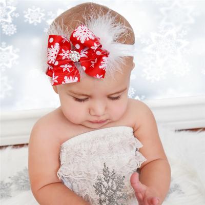 China Baby Headbands Bow-knot Christmas Red Headbands For Kids Elastic Feather Headbands For Baby for sale