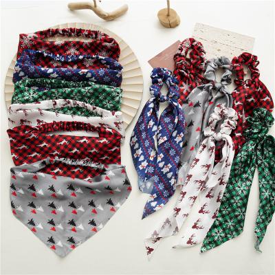 China High Quality Fashion Christmas Hair and Hair Scarf Triangular Tie Set Cute Women Christmas Head Scarf and Hair Scrunchies Accessories for sale