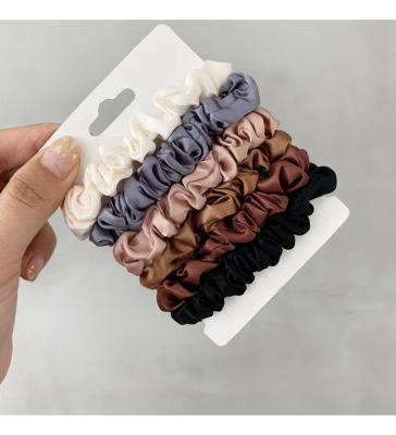 China Fashion 6 Pcs Small Hair Ties Ponytail Holders Skinny Silk Scrunchy Hair Scrunchies for sale