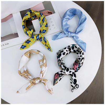 China Fashion Luxury Lady Silk Satin 50*50 Square Scarf Printed Head Neck Hair Scarf for sale