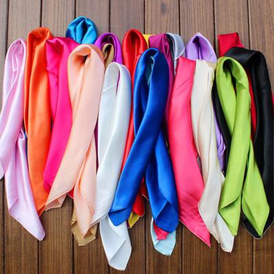 China Pure color without print hot sale feeling satin scarf solid color square scarf wholesale silk women 60*60cm for sale