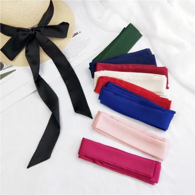 China Cenrui Custom Solid Color Print Scarf Simple Color Printed 100% Silk Satin Twill 195cm Long Ponytail Bag Handle Scarf for sale