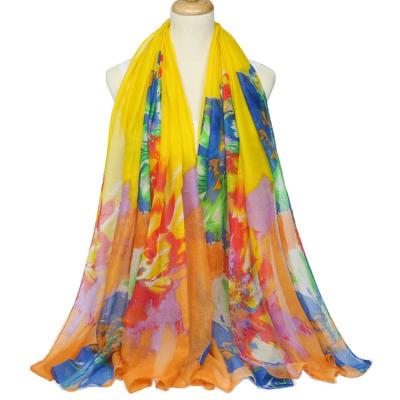 China Cenrui Eco-Friendly Women Printed Fashion Scarves Shawl Wrap Cotton Voile 180*90 Cm Scarves Cover Up Pashmina Scarf for sale