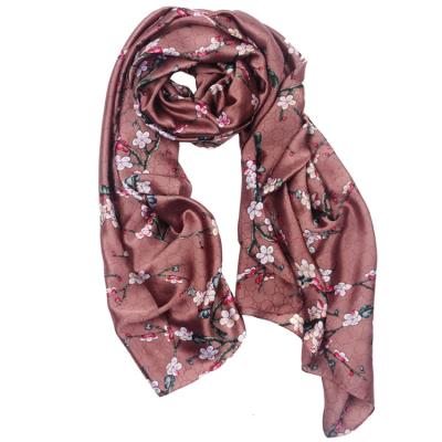 China Cozy CR Fashion Oversized Peachblossom Chinese Elegant Women Printed Digital Twill Imitated Silk Scarf for sale