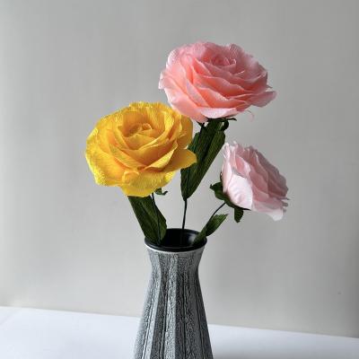 China Wholesale Handmade Artificial Paper Plant Flower Heads Touch Flowers Real Bouquet Rose To Wedding Decor for sale