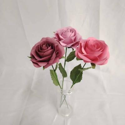 China Paper Flowers Decorations Handmade Romantic Red Rose Paper Flower for sale