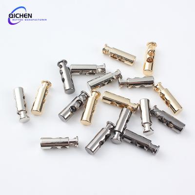 China Fashionable zinc alloy slip buckle Double hole metal end plug button buckle rope clamp lock Metal rope buckle cord lock for sale