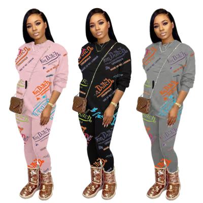 China Autumn Winter Sale Loose Women Breathable Warm Letter Printed Casual Home Wear Pants Two Piece Set for sale