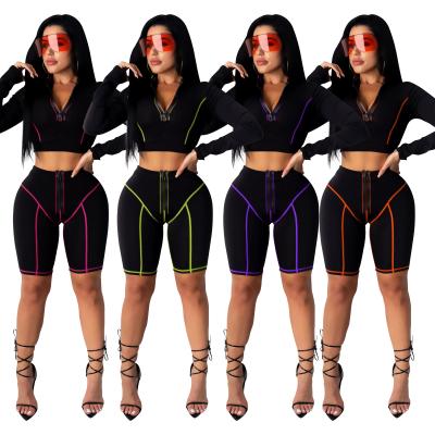 China Spring 2020 summer and autumn women's solid color QUICK DRY long sleeve shorts high elastic fashion sports suit for sale