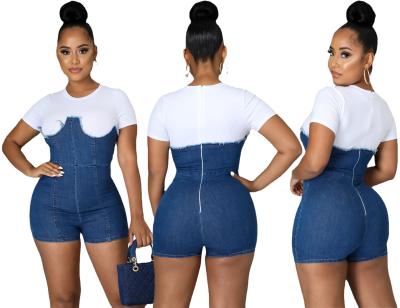 China Anti Pilling Rompers Women Fashion Bodycon Overalls Denim Casual Rompers Splicing Shorts One Piece Jumpsuits for sale