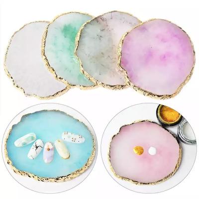 China Europe White Rose Quartz Agate Coaster Crystal Stone Geode Agate Slice Coaster with Gold Trim for sale