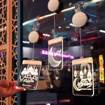 China PVC 16cm 24cm Moon Castle LED Eid Mubarak Wall Light Backdrops Acrylic Light Hanging Pendant For Ramadan Mubarak Islam Party Decor for sale