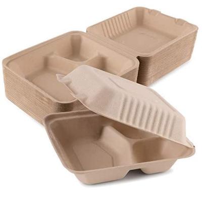 China Disposable Biodegradable Dishes Food Container 3 Compartment Eco Friendly Biodegradable Takeout Hot Food Container Take Out Lunch Box for sale