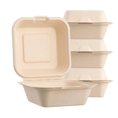 China Clamshell 100% Compostable Heavy Duty Transitional Take Out Fast Food Containers 6x6