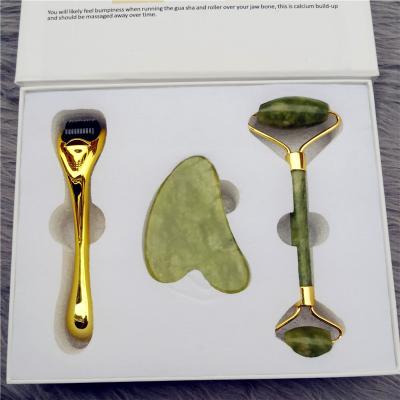 China 2022 Portable / Hand Held Popular Natural Jade Stone Facial Massage Roller and Gua Sha Board Set for sale