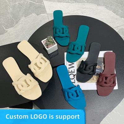 China Other New Designs Women Beach Minimal PVC Shoes Adjust Casual Open Toe Slides Slippers Leather Flat Sandals for sale