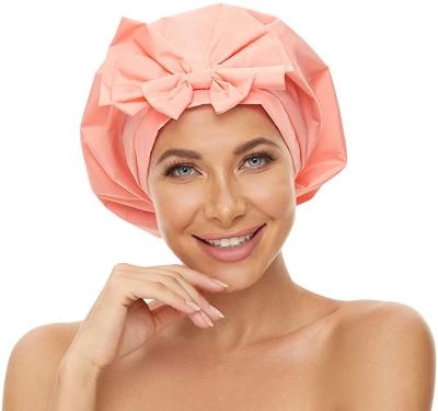 China New Large Reusable Waterproof Shower Cap Bow Pastoral Shower Cap for sale