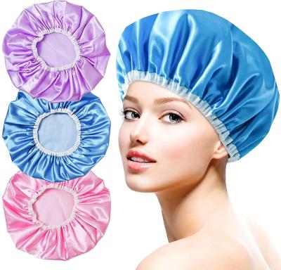 China Viable Wholesale Pastoral Cute Peva Plastic Bath Caps Custom Logo Making Waterproof Hood Head Hair Shower Cap for sale