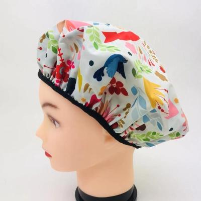 China Sustainable Customized Logo Turban Style PVC Shower Cap Waterproof Bath for sale