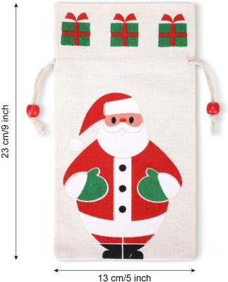 China Reusable Fashion Xmas Drawstring Gift Bag Jute Sack Candy Bag Christmas Snowman Design for sale