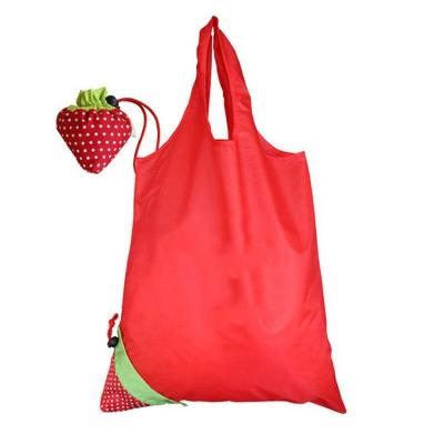 China Logo Fruit Shaped Strawberry Reusable Custom Made Cheap Waterproof Folding Tote Drawstring Shopping Bag for sale