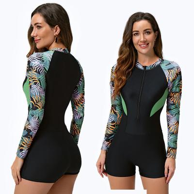 China Plus Size Women One Piece Long Sleeve Rash Guard Front Zip Swimsuits UV Protection Bathing Surfing Swimming Suits for sale