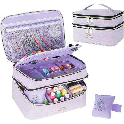 China Pockets Water Resistant Double Layers Sewing Basket Accessories Roomy Organizer Storage Bag Portable Sewing Box For Yarn Needles Pins for sale