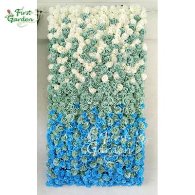 China Eco-friendly Blue Tonal Flower Artificial Vertical Flower Wall For Christmas Cafe Bookstore Decoration for sale