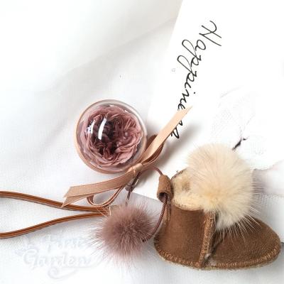 China Valentine's Day Gift Shoes Mink Hair Eternal Flower Keychain Khaki Gift Box Love Gift For Boyfriend Girlfriend for sale