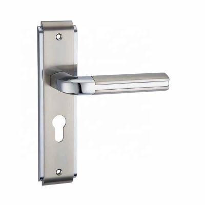 China Modern Contemporary Alloy Door Plate Lock Handle Satin Nickel Door Lock Handle With Key for sale