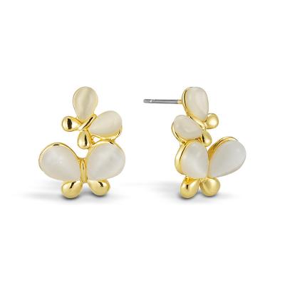 China FASHIONABLE High Level Custom Unique Luxury Cute Double Butterfly Shape 14K Gold Plated Earrings With Opal Stone for sale