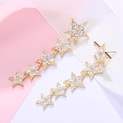 China Trendy Tasty Gold Plated Star Stud Earrings Fashion 14K Gold With Zircon Stud Earrings For Women for sale