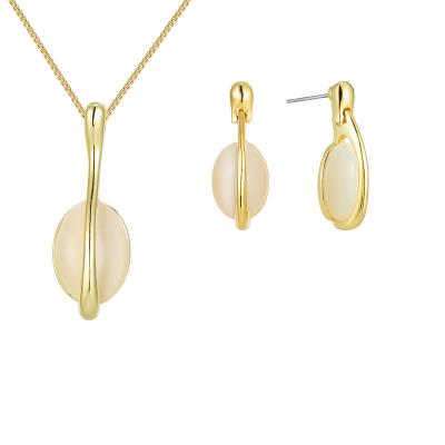 China European Fashion TRENDY Hotsale Opal Jewelry Set Gold Color Oval Shape Necklace Earring For Lady's Gift for sale