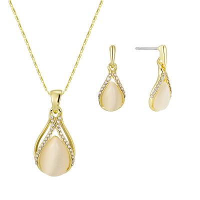 China Hongji Jewelry Factory Alloy Drop Shape Romantic Jewelry Set Opal Zircon Stone Wedding Set for sale