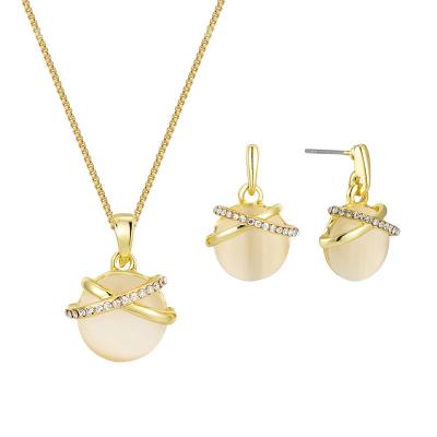 China 2022 Newest Design 2PCS FASHIONABLE Gold Zircon Planet Opal Earring Necklace Set Jewelry Set for sale