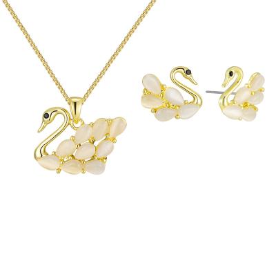 China Hongji TRENDY Jewelry Set Opal Crystal Gold Swan Shape Necklace Earrings Combine Jewelry Set for sale