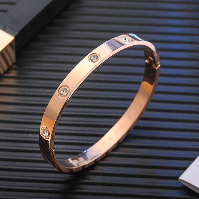 China TRENDY Crystal Cz Cubic Zirconia Stainless Steel Jewelry Love Screw Bangle Bracelet Women Ladies Bracelet for sale