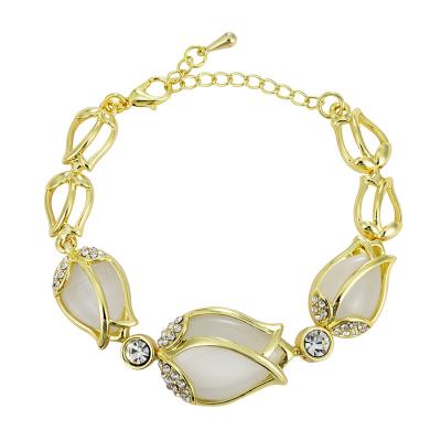 China IN FASHION the latest exaggerated opal luxury diamond gold plated iced out tulip shape bangles and bangles for sale