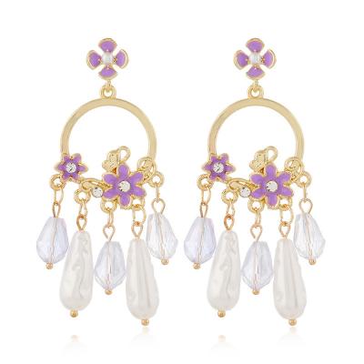 China European and American trends earrings girl's exquisite crystal earrings and American long flower earrings for sale